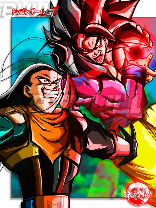 LÁMINA "SHINING RED" GOKU SSJ4 VS SUPER C17 DRAGON BALL GT